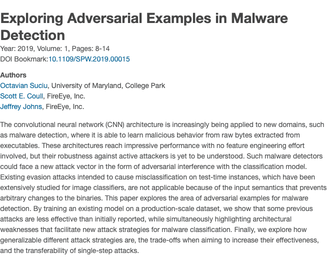 Adversarial Example in Malware Detection – paper review
