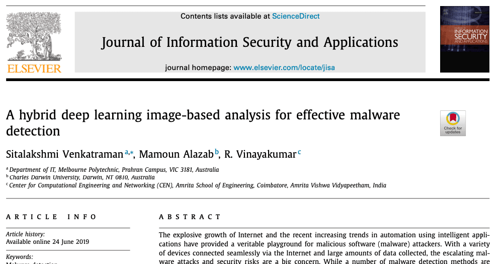 Image Based Deep Learning  Deteksi malware – Venkatraman – review Paper
