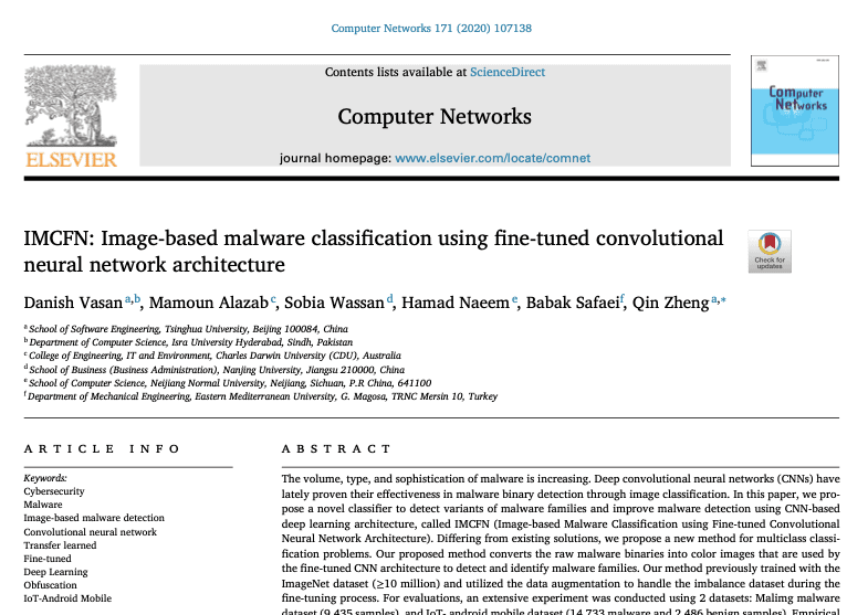 Image-based malware Classification- Vasan- Paper review